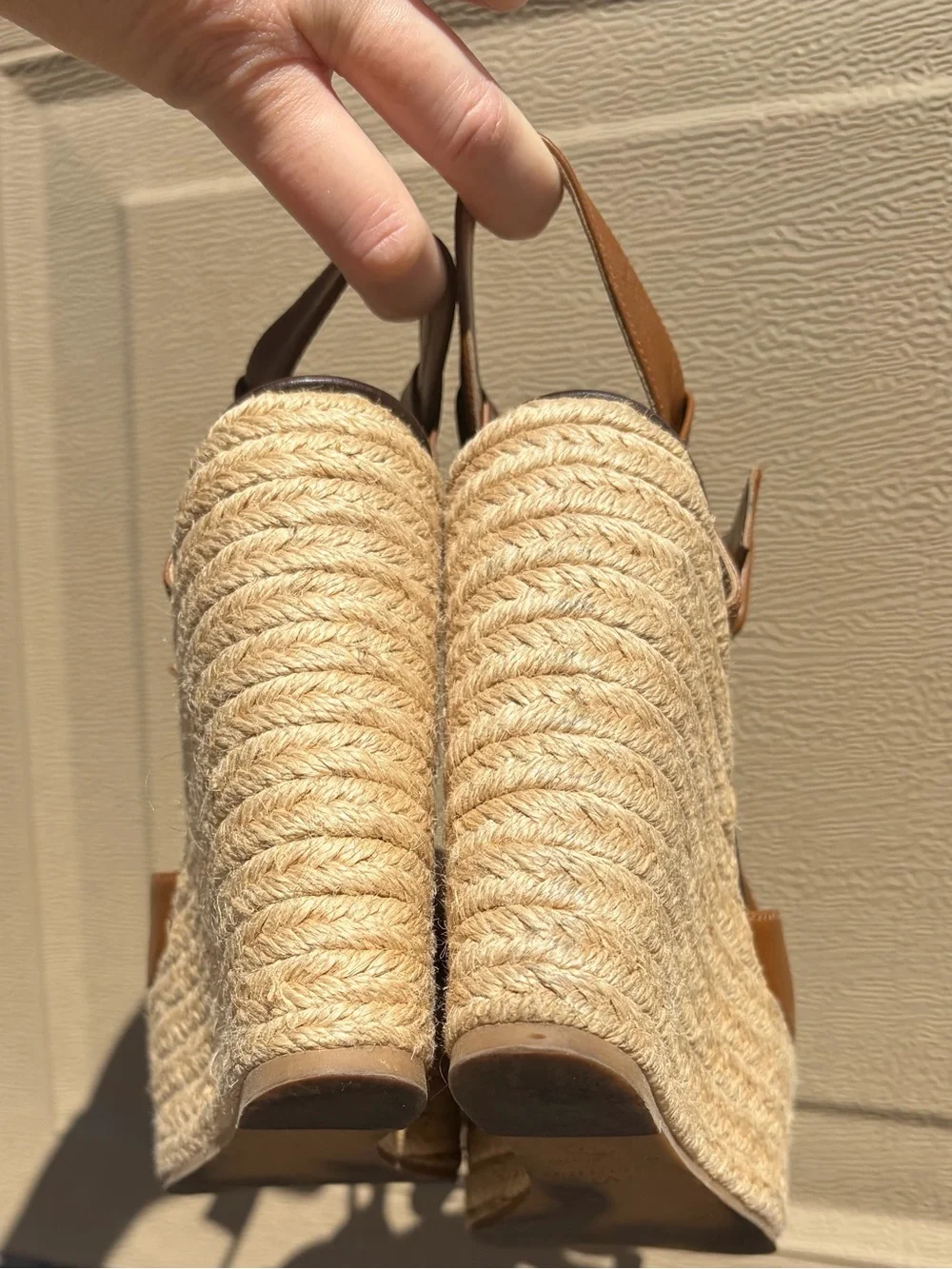 Valentino Brown Rockstud Leather Espadrille Wedge Sandals with Bow Accent